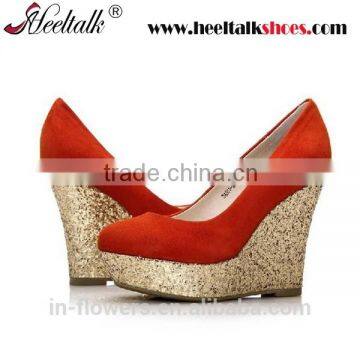 OEM Wholesale China manufacturer suede material red ladies wedge platform shoes women wedge heels