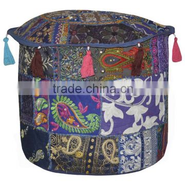 Bohemian Patchwork Ottoman Cover indian Beaded Ottomans Multi Patch Ottoman Pouf