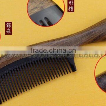 Natural Ox Horn Green Sandalwood Wood Comb photo-5