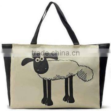 Cartoon Print Large Capacity Canvas Shopping Bags Handle Bags Reusable Portable Jeans Shoulder Bag