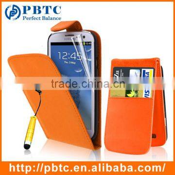 Set Screen Protector Stylus And Case For Samsung Galaxy S3 I9300 , Orange Leather Mobile Phone Wallet