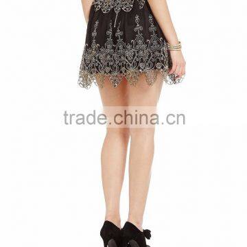 Elastic Wasitband Embroidered A-Line Sexy Mini Skirt Models