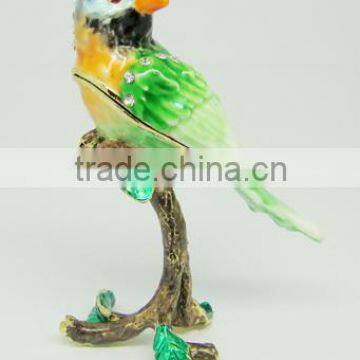 Customized handmade Pewter enamel bird trinket box with crystal stone