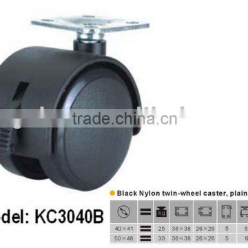 twin-wheel furniture castor with brake plain bearing