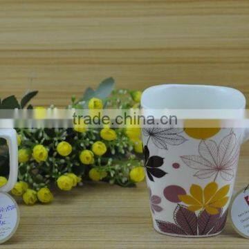 11OZ leaf shadow design square shape coffee cups, shiny surface new bone china mug,KL5062-10225