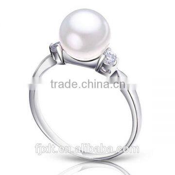 8-9mm platinum plated silver simple style pearl ring