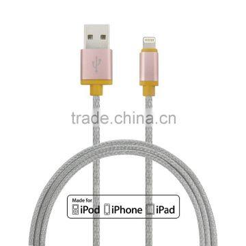 Stainless steel braided aluminum shell MFi certified usb data cable