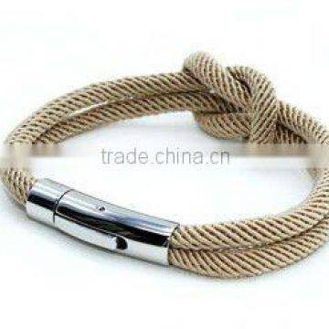 wholesale 2014 fashion stainless steel bracelets cotton knot rope bracelet nautical jewelry