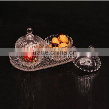 hot sale 3pcs crystal glass candy jar set glass sugar bowl with lid