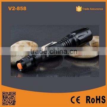 Hot Sale V2-858 18650 battery rechargeable long distance torch xm-l T6 bright led waterproof flashlights