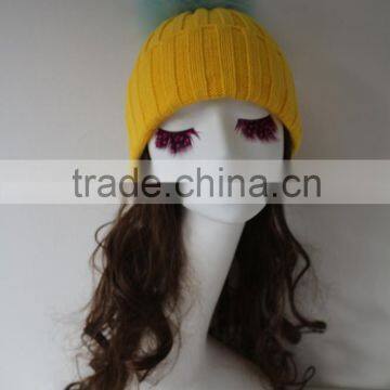 Nice Price Colorfur Fur Ball Multicolor Raccoon Fur Pompom Knitted Rib Wool Beanie Hat/Cap