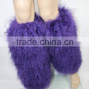 Purple Designer Style Real Mongolian Lamb Fur Leg Warmers