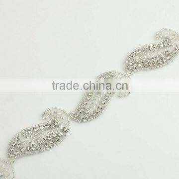 30mm Crystal Wedding Leaf Shape Bead Trim for Bridal Sash R2319 photo-4