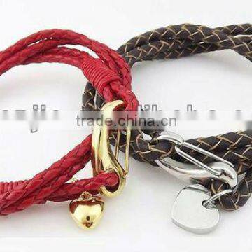 fashhion design stainless steel lock & leather chain bracelet vners