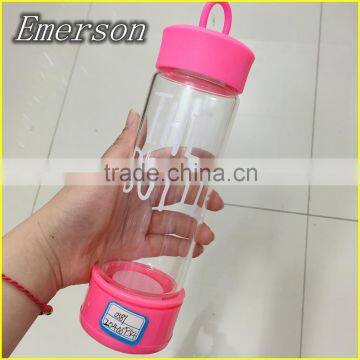 Tall water glass bottle tall tea glass bottle water cup girl using pink outdoor sport glass bottle