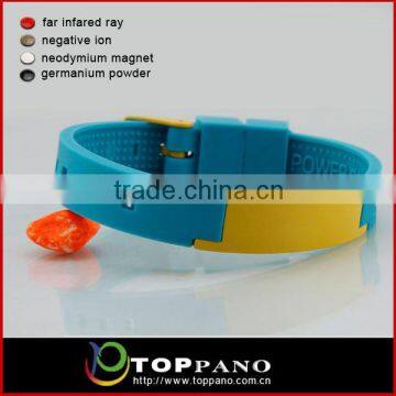 newest novel design hot sale high quality blue silicone bracelet magnetic bracelet stainless steel clasp