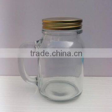 Mason jar with handles/ mason jars metal lid/ glass honey jar