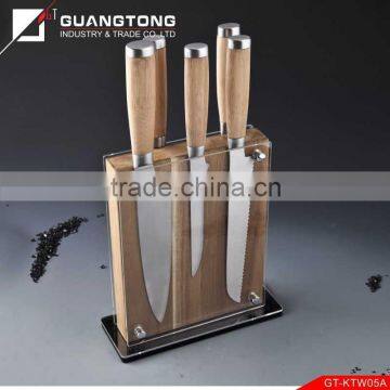 7 pcs forged bamboo handle kitchen knife set with acrylicacrylic bamboo knife block