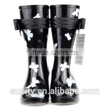 Butterfly Wedge Heel Womens Rubber Rain Boots With Strap photo-2