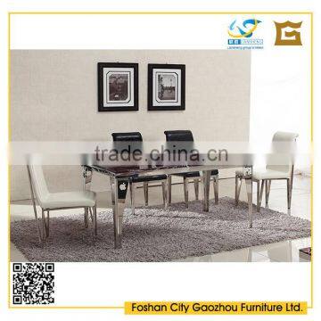 Reddish-brown marble top dining table chair sets with metal frame