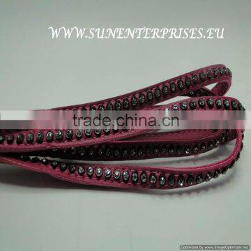 Flat leather with Studs -Nappa leather flat with strass FUCSIA