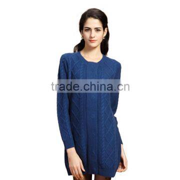 Ladies Argyle Knitting Pattern Cashmere Sweater Dress, Ladies Graceful Delicate Print Navy Dress