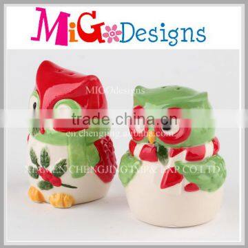 Red Green Owl Salt Pepper Shakers Set Cute Ceramic Spice Bottle OEM