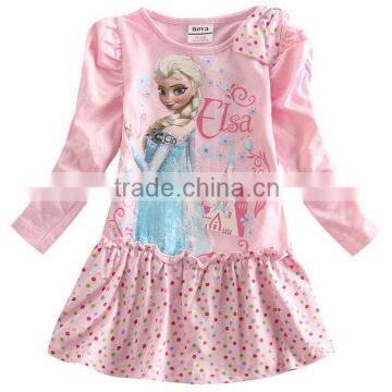 newest design frozen long sleeve dress pink dress for little girl