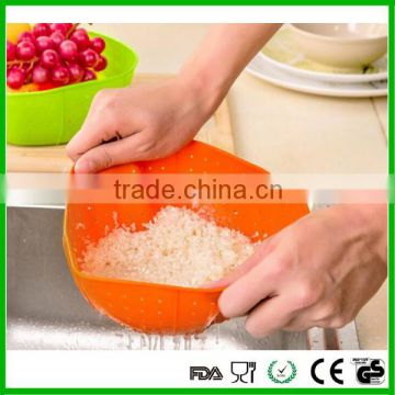 Heat resistant water drain silicone rice washing basket fruit basket