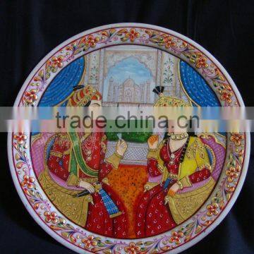 Indian Marble Plate Handicraft Religious Gift Decor Miniature Painting Mugal Painting shahjahan and mumtaz love story