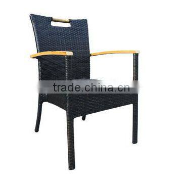 Black Aluminium Wicker Dining Chair wiht Teak wood ArmchairL90405