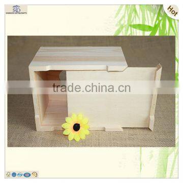 Plain Sliding Laser Cutting Pine Wooden Tissue Box photo-4