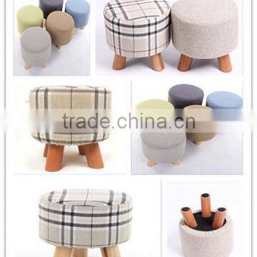 Skidproof Cheap Delicate Refined Colorful Small Cloth Stool Chair With 3 Carbonized Wood Legs for Living Room photo-5