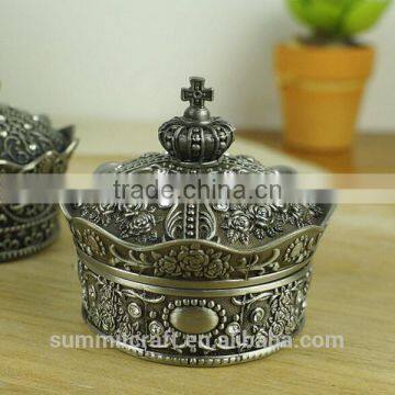 Luxury zinc alloy jeweled box crown trinket box