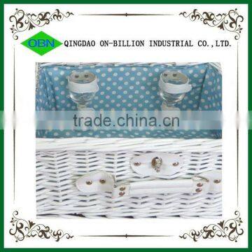 Mini White Wicker 100% Hand Woven Willow Picnic Basket for 2 Person photo-4