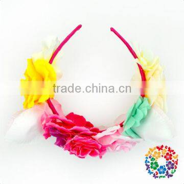 Yellow Red Blue Colorful Rose Flowers Garland Kids Party Wear Girls Head Band photo-5