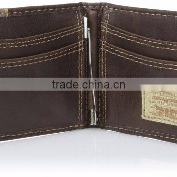 leather credit card holder money clip with id window