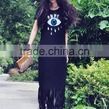 Guangzhou Wholesale Clothing OEM Big Eye Paillette Black Long Tassels Dress photo-2