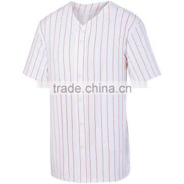 Youth Pinstripe Full Button Baseball Jersey Custom Pad Print Label Tee 100% Polyester Smooth Pinstripe Knit Shirt photo-5