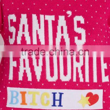 MGOO Custom Design Ladies Christmas Sweater Knitwear Women Diy Crop Jumper With Split Side Pink photo-6