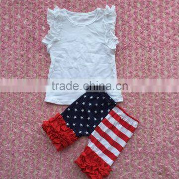 Hot Sell Summer Clothes New Style Single Ruffle Sleeveless Shirts With Icing Shorts Set