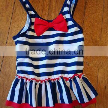 2017 Fashion Seaside Navy Style Swimwear Kids Beach Swim Suit Bowknot Bathing Chiffon Suit