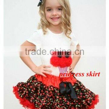 Colorful White 100%cotton top red skirt set with print flower for Party