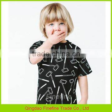 Black cotton single jersey fashion baby kids boys tshirt