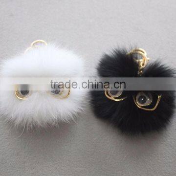 Myfur Cute Style White Fox Fur Pom Pom Keychain Customized Bag Charm photo-5