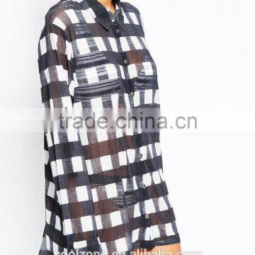 Oversized Fit Semi-sheer Point Collar Beach Wear/woman Beach Shirt photo-4