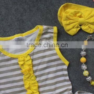 2-7t New Baby Kids Summer Design Yellow/gray Stripes Girls Boutique Clothing Capri Outfits With Mtaching Accessories Set photo-4