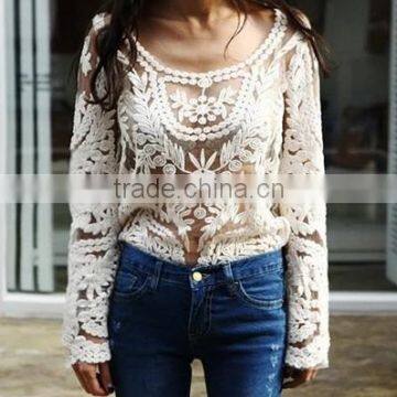 Summer Gouhua Openwork Lace Blouse Lace Openwork Short Blouse Female Temperament Lace Blouse photo-5