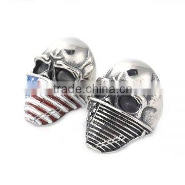 Titanium Steel Unadjustable Rings Antique Silver Multicolor Enamel Skull National Flag photo-2