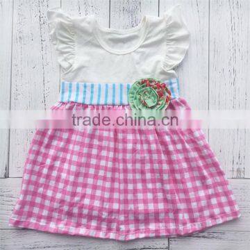 New coming simple style pink plaid girl party dress